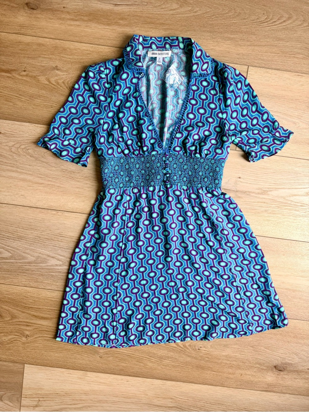 Urban Outfitters Geometric Smocked Waist Mini Dress NWOT